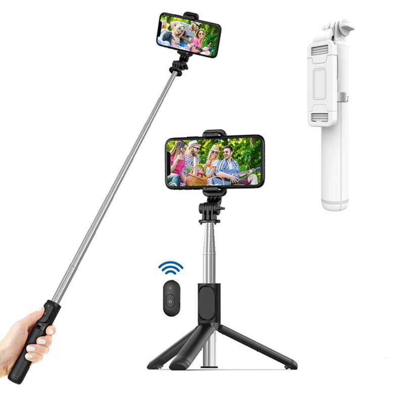 Selfie stick trepied, telecomanda Bluetooth Techsuit Q01, 101cm, alb