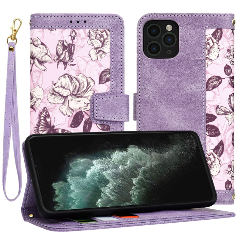 Husa personalizata fete iPhone 11 Pro Max Techsuit FlipCraft, mov