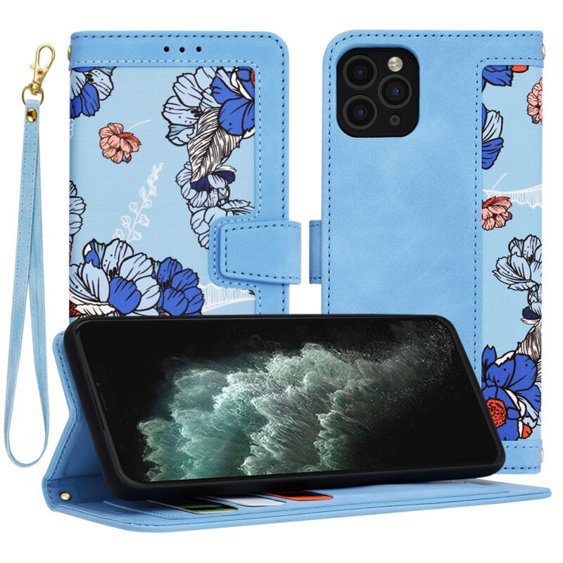 Husa personalizata fete iPhone 11 Pro Max Techsuit FlipCraft, bleu