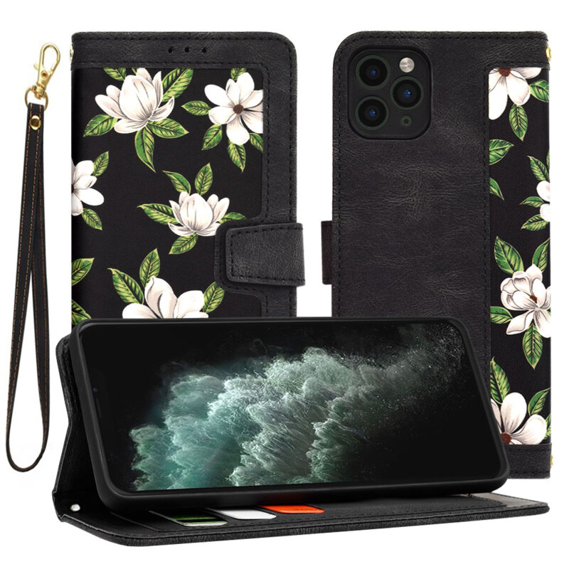 Husa personalizata fete iPhone 11 Pro Max Techsuit FlipCraft, negru