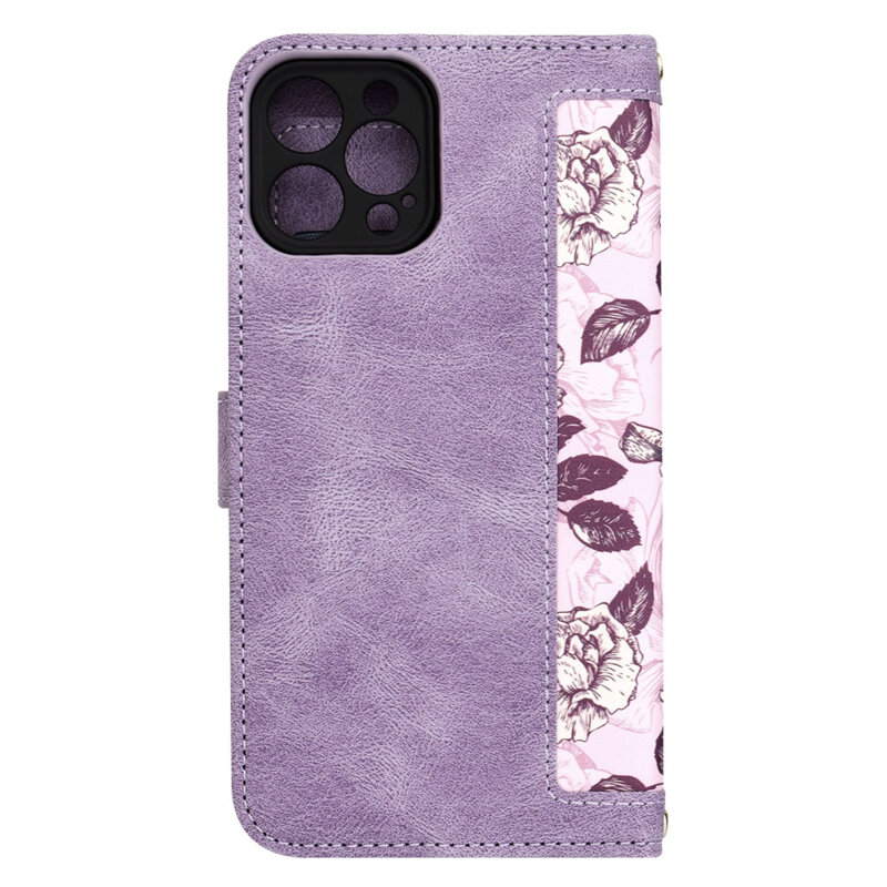 Husa personalizata fete iPhone 12 Pro Max Techsuit FlipCraft, mov