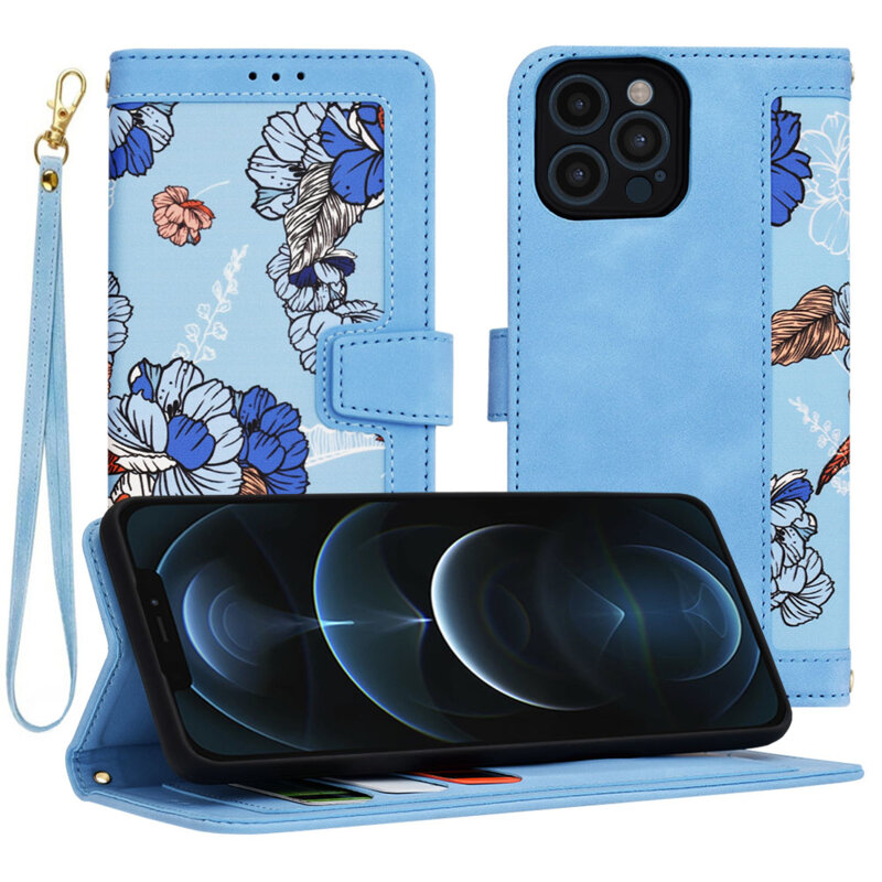 Husa personalizata fete iPhone 12 Pro Max Techsuit FlipCraft, bleu