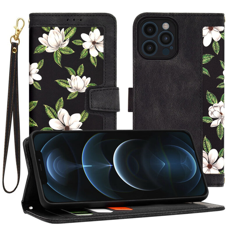 Husa personalizata fete iPhone 12 Pro Max Techsuit FlipCraft, negru