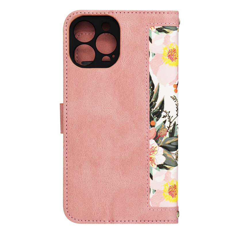 Husa personalizata fete iPhone 13 Pro Max Techsuit FlipCraft, roz
