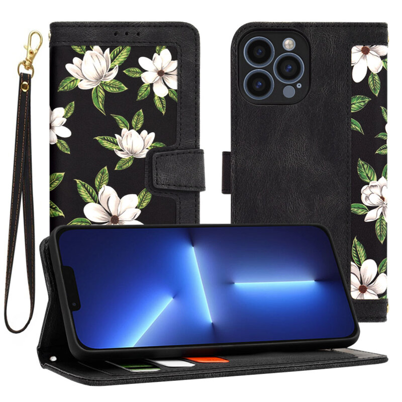 Husa personalizata fete iPhone 13 Pro Max Techsuit FlipCraft, negru
