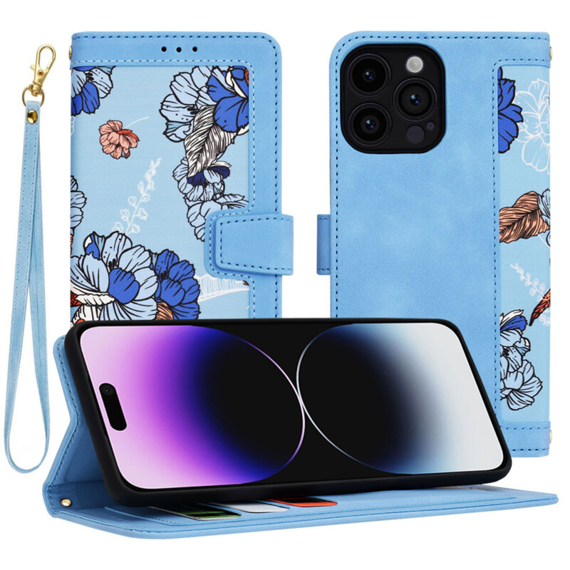 Husa personalizata fete iPhone 14 Pro Max Techsuit FlipCraft, bleu