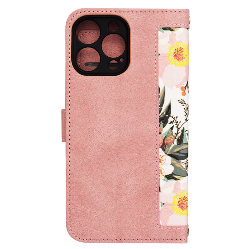 Husa personalizata fete iPhone 14 Pro Max Techsuit FlipCraft, roz