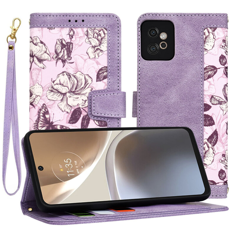 Husa personalizata fete Motorola Moto G32 Techsuit FlipCraft, mov