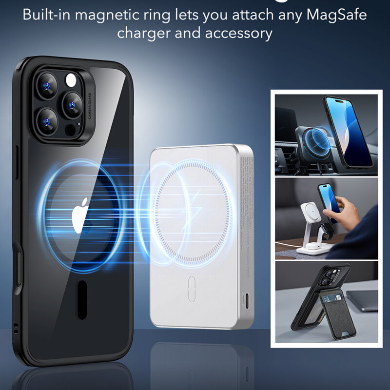 Husa iPhone 16 Pro Max ESR Classic Hybrid HaloLock, negru/transparenta
