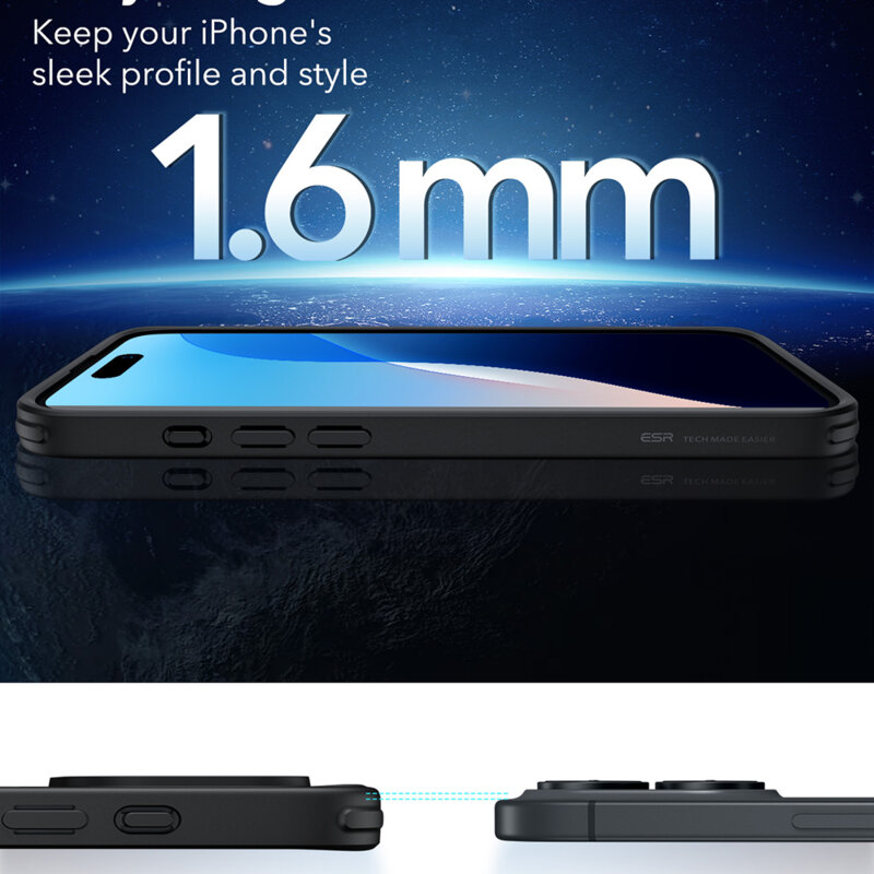 Husa iPhone 16 Plus ESR Classic Hybrid HaloLock, negru/transparenta