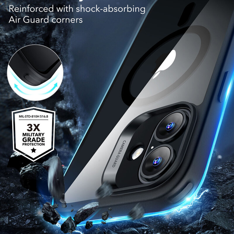 Husa iPhone 16 Plus ESR Classic Hybrid HaloLock, negru/transparenta