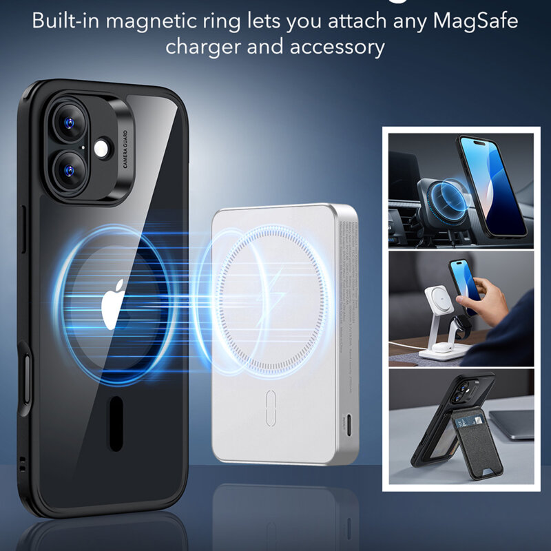 Husa iPhone 16 Plus ESR Classic Hybrid HaloLock, negru/transparenta