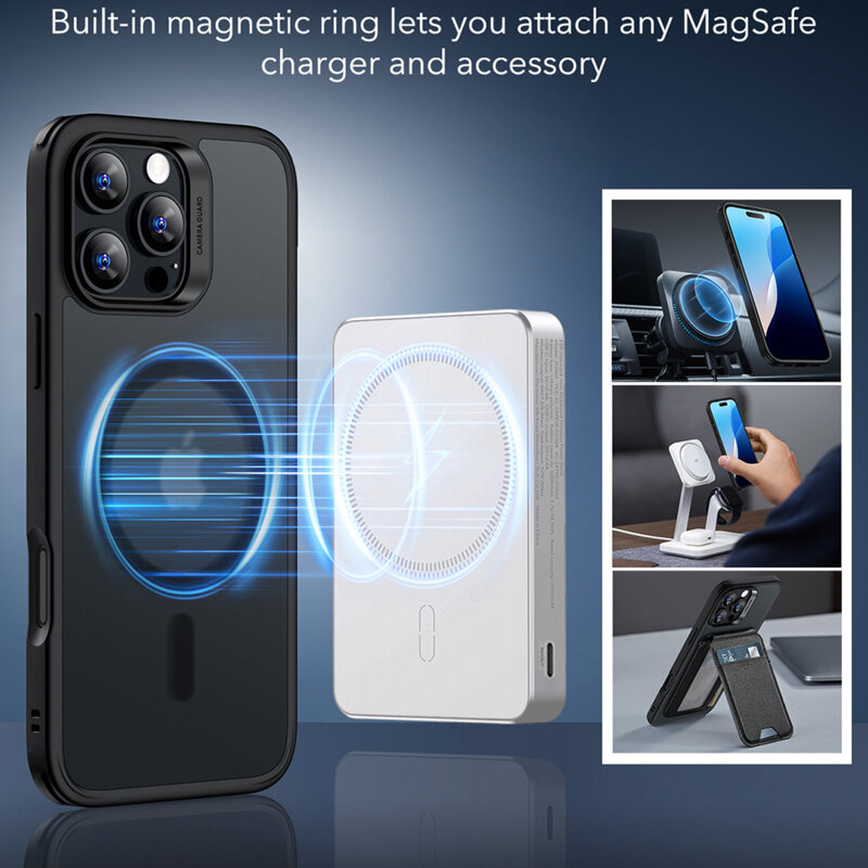 Husa iPhone 16 Pro ESR Classic Hybrid HaloLock, negru frost