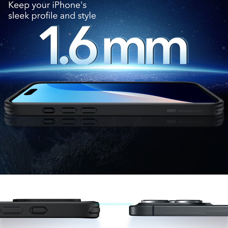 Husa iPhone 16 Pro ESR Classic Hybrid HaloLock, negru frost