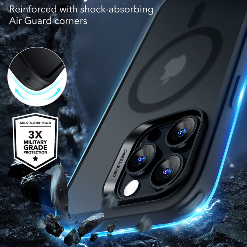 Husa iPhone 16 Pro ESR Classic Hybrid HaloLock, negru frost