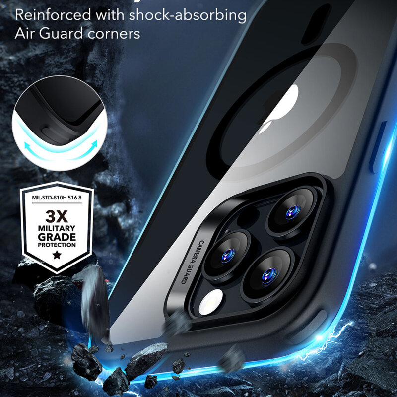 Husa iPhone 16 Pro ESR Classic Hybrid HaloLock, negru/transparenta