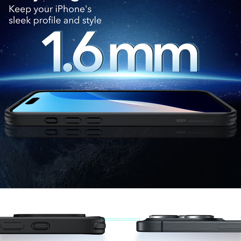 Husa iPhone 16 Pro ESR Classic Hybrid HaloLock, negru/transparenta