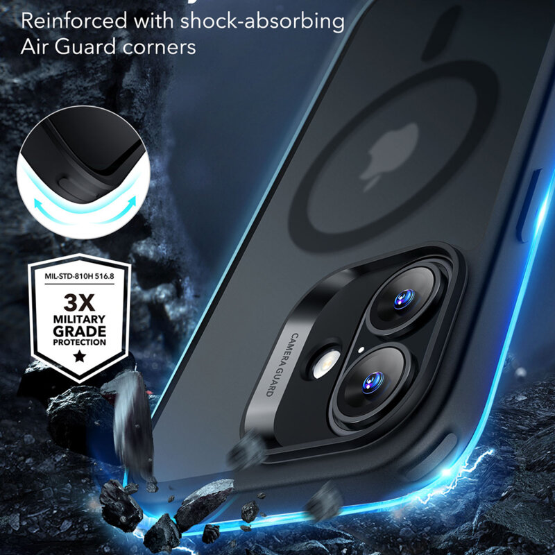 Husa iPhone 16 ESR Classic Hybrid HaloLock, negru frost