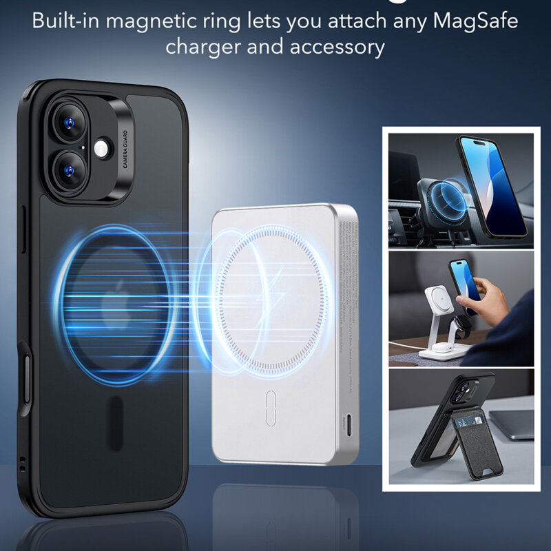 Husa iPhone 16 ESR Classic Hybrid HaloLock, negru frost