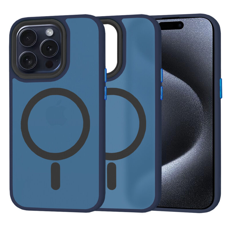 Husa iPhone 15 Pro Techsuit HaloFrost MagSafe Series, bleumarin
