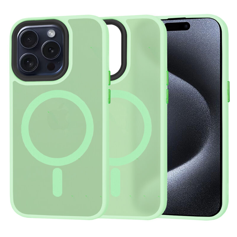 Husa iPhone 15 Pro Techsuit HaloFrost MagSafe Series, verde deschis
