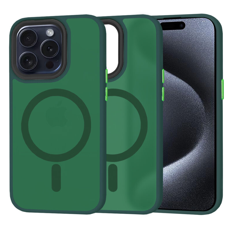 Husa iPhone 15 Pro Techsuit HaloFrost MagSafe Series, verde inchis