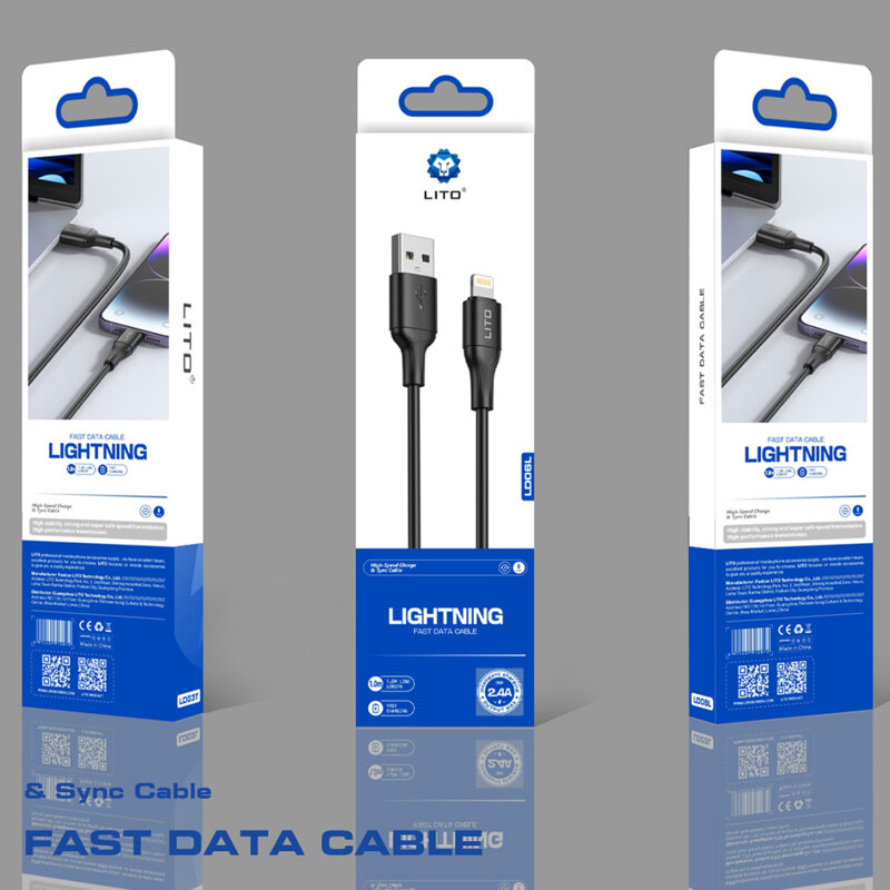 Cablu de date USB la Lightning Lito, 2.4A, 1m, LD06L, negru