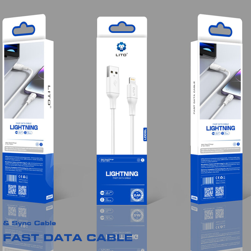 Cablu de date USB la Lightning Lito, 2.4A, 1m, LD06L, alb
