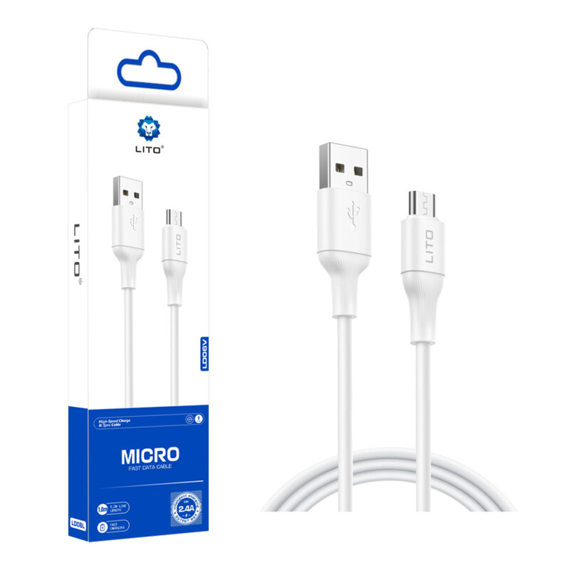 Cablu de date USB la Micro-USB Lito, 2.4A, 1m, LD06V, alb