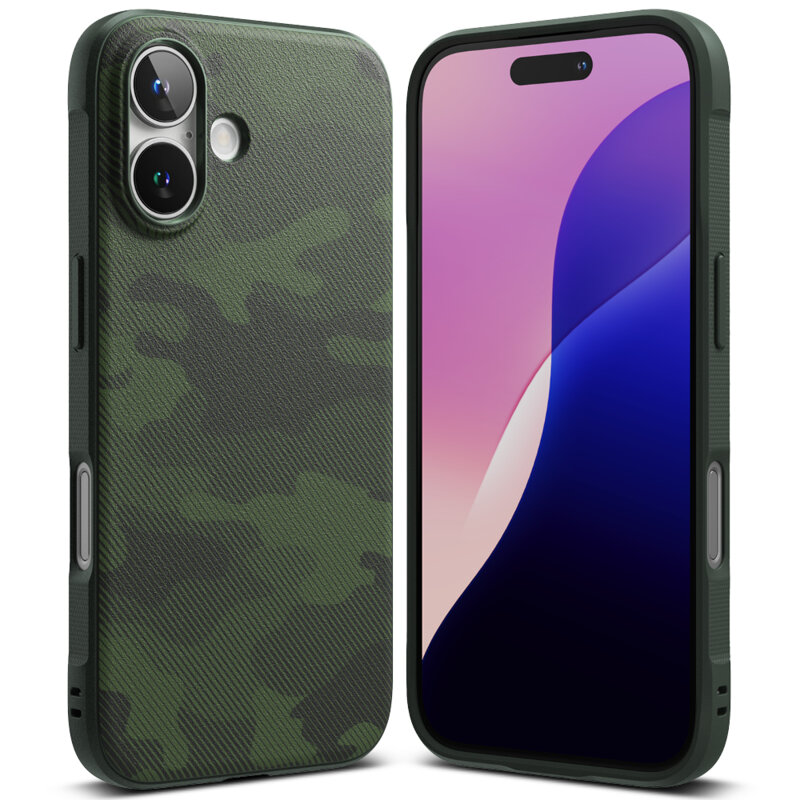 Husa iPhone 16 Ringke Onyx Design, verde camuflaj