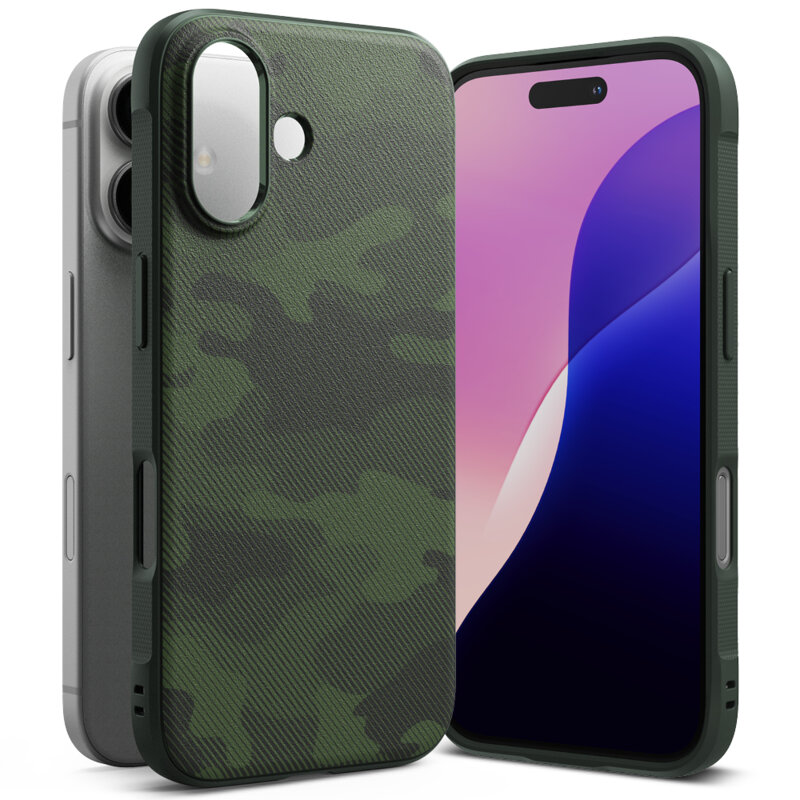 Husa iPhone 16 Ringke Onyx Design, verde camuflaj