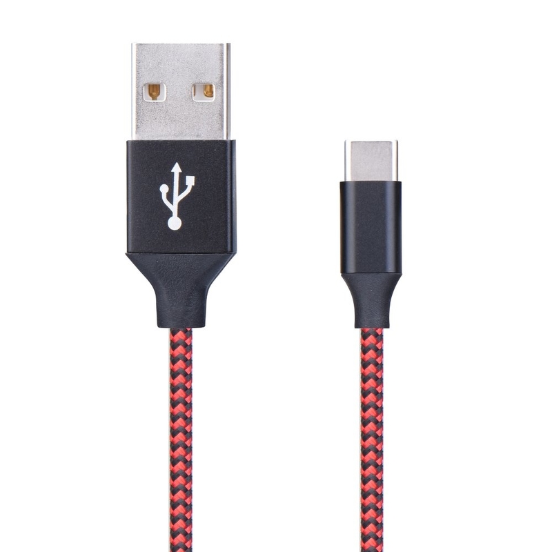 Cablu de date Nylon USB 2.0 -USB-C - Rosu