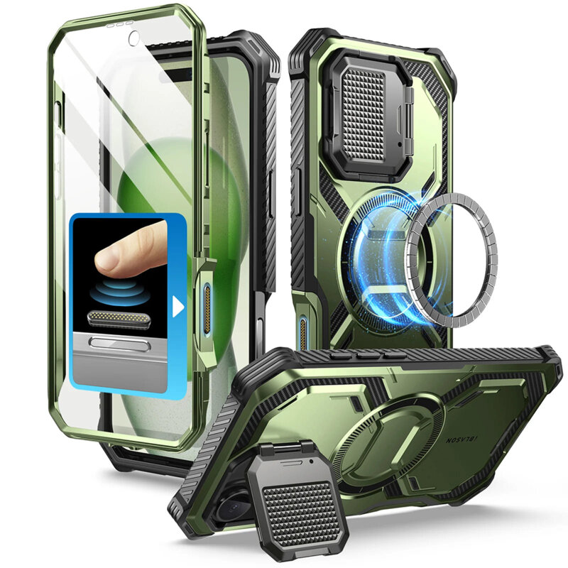 [Pachet 360°] Husa + folie iPhone 16 I-Blason Armorbox MagSafe, verde