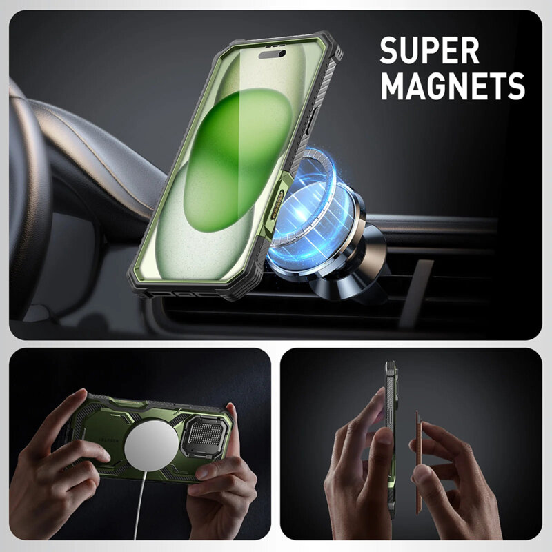 [Pachet 360°] Husa + folie iPhone 16 I-Blason Armorbox MagSafe, verde