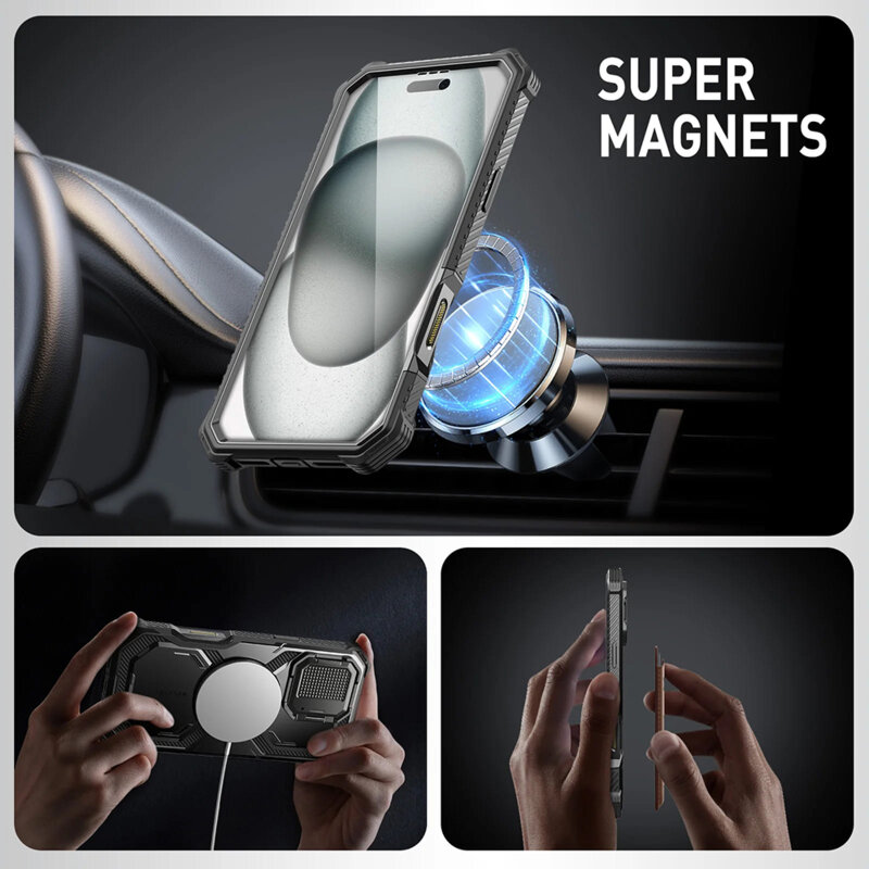 [Pachet 360°] Husa + folie iPhone 16 Plus I-Blason Armorbox MagSafe, negru