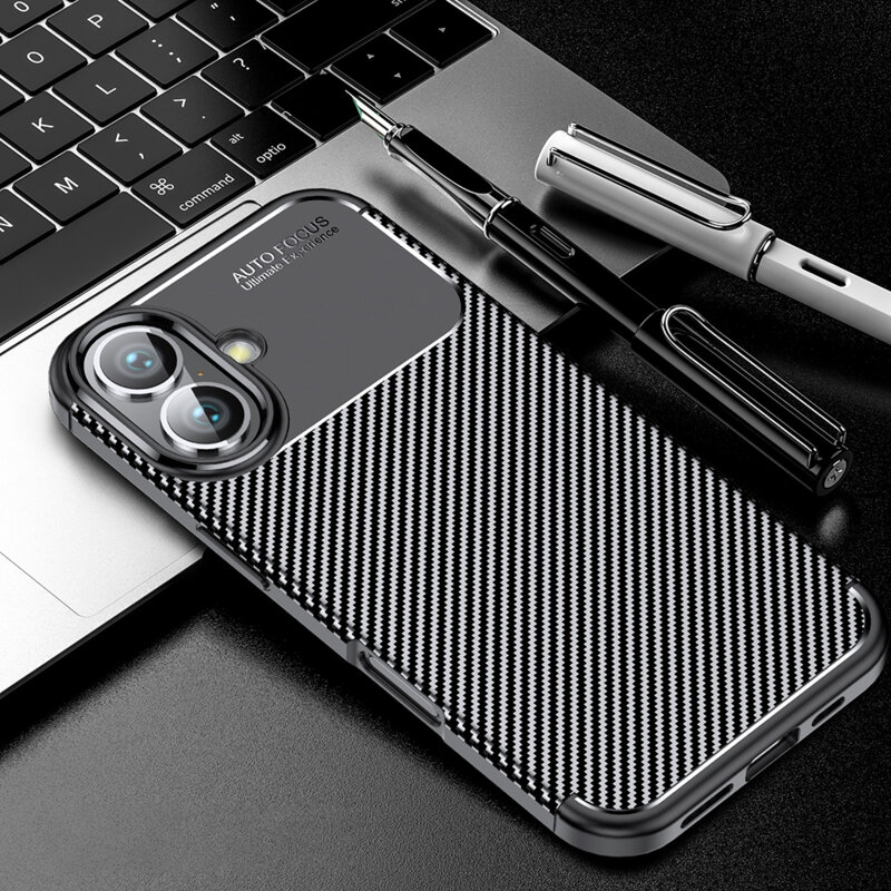 Husa iPhone 16 Techsuit CarbonFiber, negru
