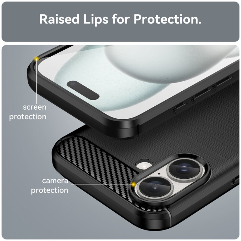 Husa iPhone 16 Techsuit Carbon Silicone, negru
