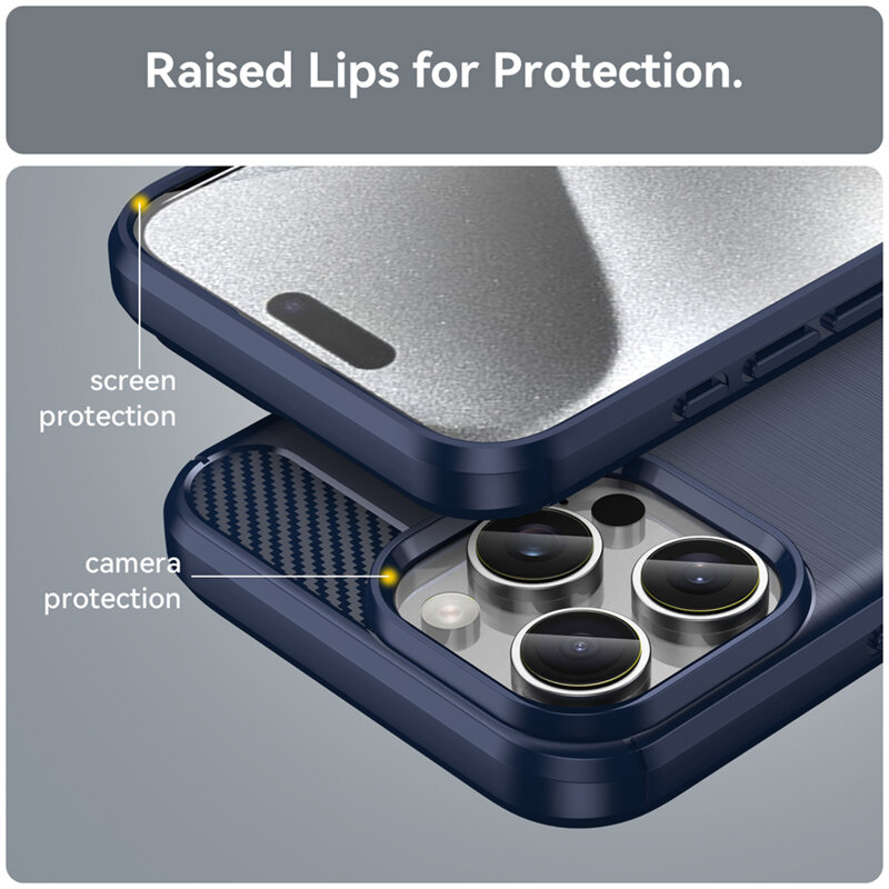 Husa iPhone 16 Pro Techsuit Carbon Silicone, albastru