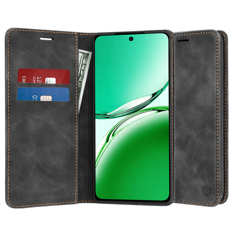 Husa piele Oppo Reno12 F 4G Techsuit Confy Cover, negru