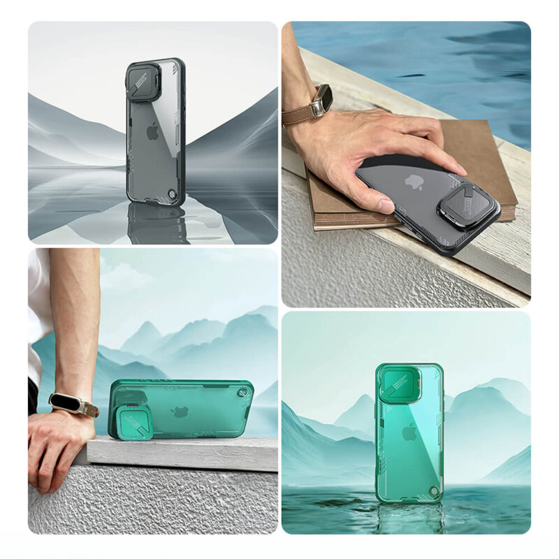 Husa iPhone 16 Pro Max Nillkin Iceblade Prop Magnetic, fara decupaj camera, verde