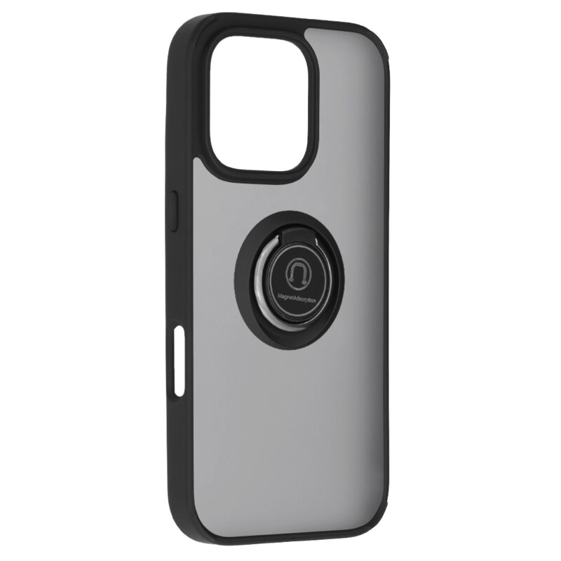 Husa iPhone 16 Pro Techsuit Glinth cu inel suport stand magnetic, negru