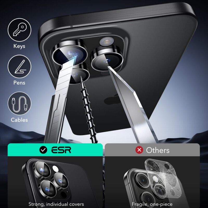 Folie sticla camera iPhone 16 Pro Max ESR Armorite Camera Lens Protectors, negru