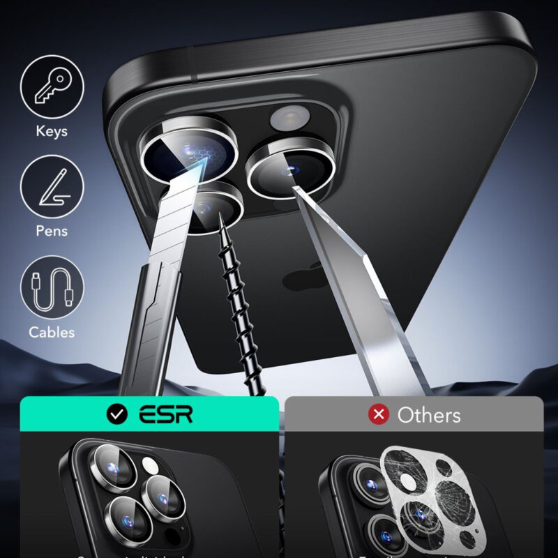 Folie sticla camera iPhone 16 Pro Max ESR Armorite Camera Lens Protectors, transparenta