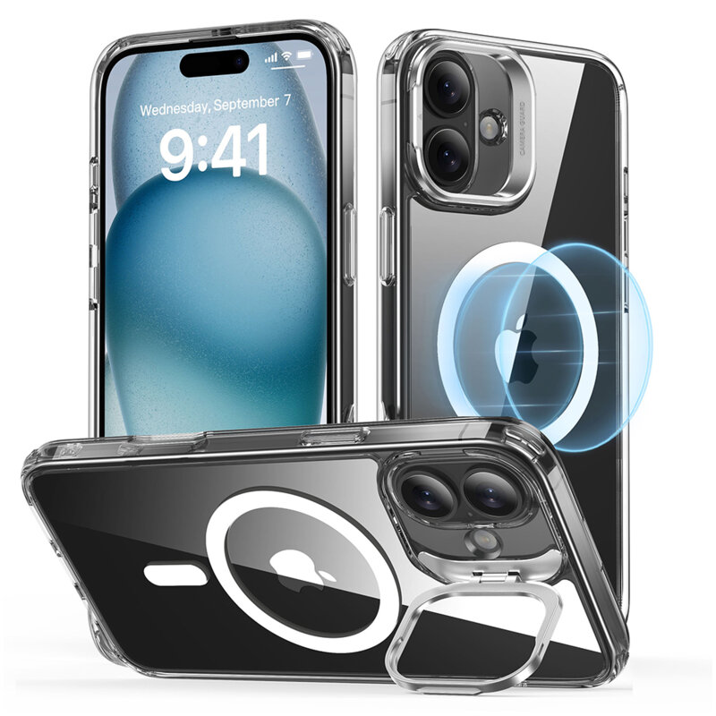 Husa iPhone 16 Plus ESR Classic Hybrid HaloLock Kickstand, transparenta