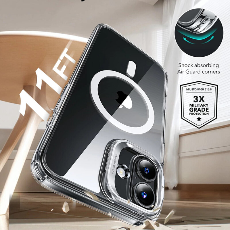 Husa iPhone 16 Plus ESR Classic Hybrid HaloLock Kickstand, transparenta
