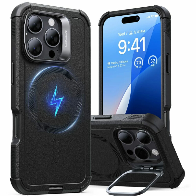 Husa iPhone 16 Pro Max ESR Cyber Armor Kickstand, negru