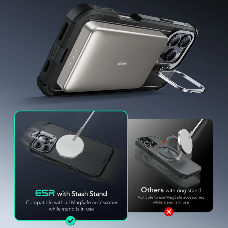 Husa iPhone 16 Pro ESR Cyber Armor Kickstand, gri