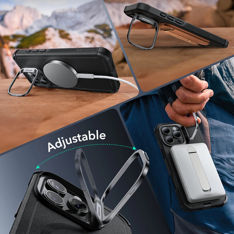 Husa iPhone 16 Pro ESR Cyber Armor Kickstand, verde