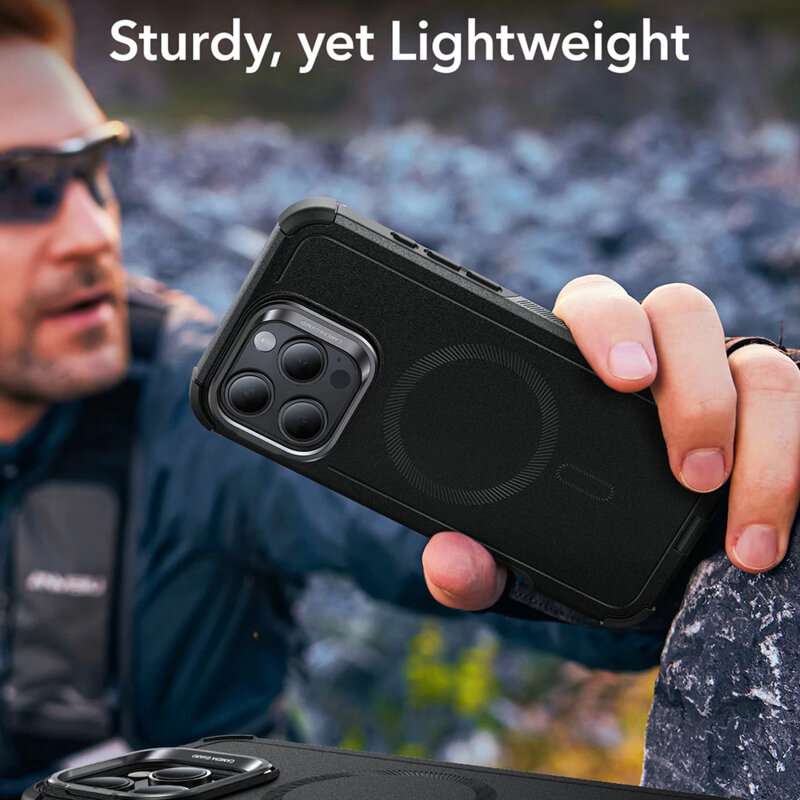 Husa iPhone 16 Pro ESR Cyber Armor Kickstand, negru