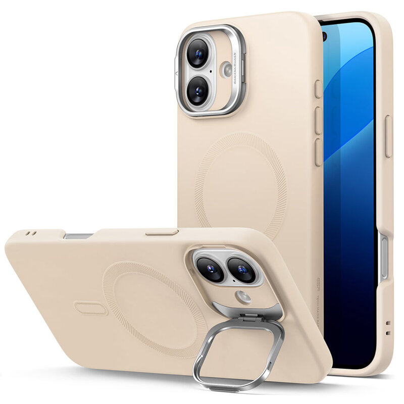 Husa iPhone 16 Plus ESR Cloud Soft HaloLock Kickstand, crem